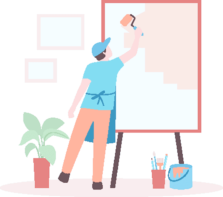 男性が壁にペンキを塗っているイラスト